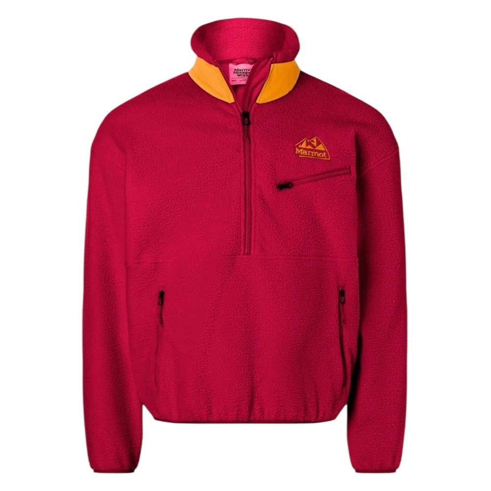 Marmot Mountain‎ Works 1/4 Zip Fleece Pullover Red Yellow Logo Men's Sz L M14196